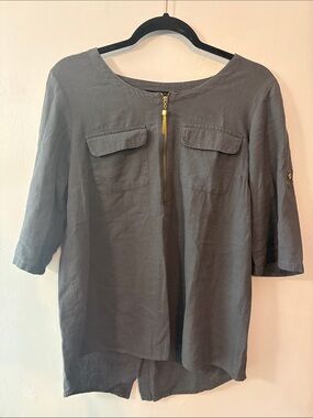 Ellen Tracy Gray Zip-Front Tunic with Flap Pockets